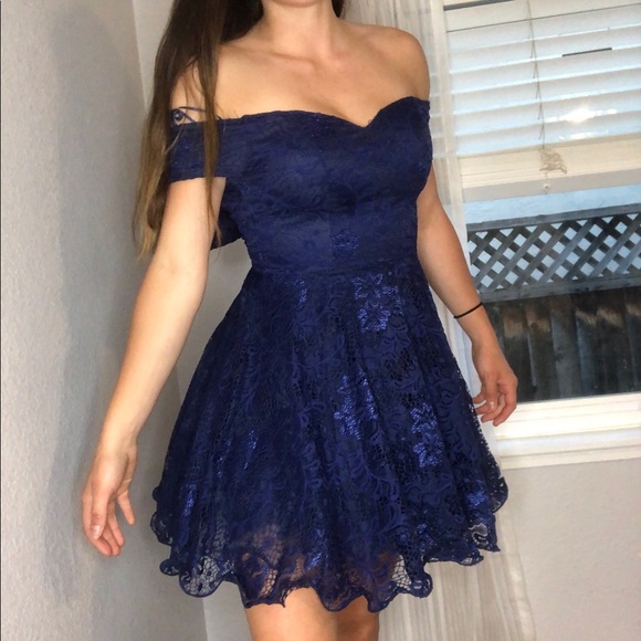 Blue Lace Homecoming Mini Dress - Picture 1 of 3
